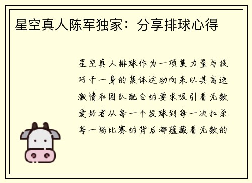 星空真人陈军独家：分享排球心得
